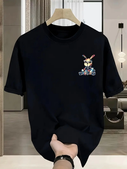 Sunglasses Graphic Cartoon Rabbit Oversized Short Sleeve T-Shirt Couple T-Shirt, Spring And Summer - Black