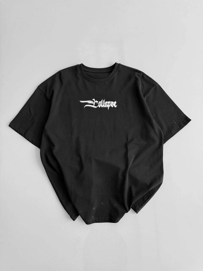 20/1 Combed Compact Cotton Unisex Printed Oversized Crew Neck Short Sleeve Summer T-shirt - Black