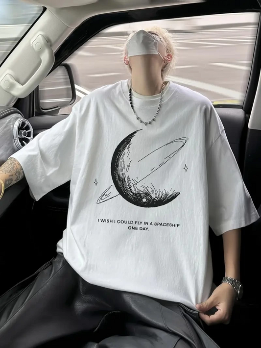 Erkekler için Siyah Tişört Grafik Genç Emo Vintage Gotik Rahat Büyük Beden Kısa Kollu Tişört Giysi Üst - Beyaz