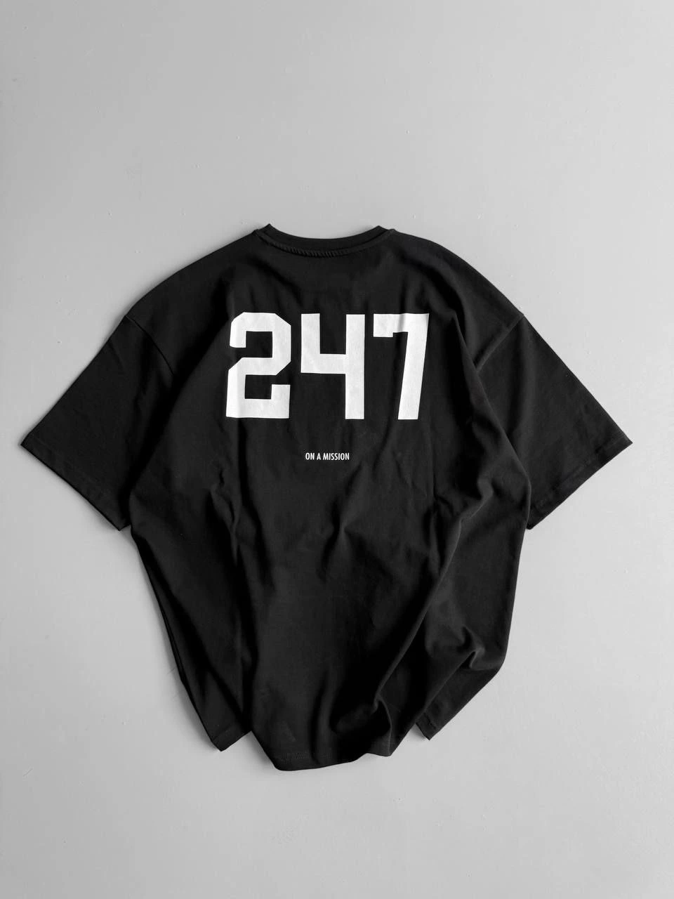 20/1 Combed Compact Printed Oversize Crew Neck Short Sleeve Summer T-shirt - Black