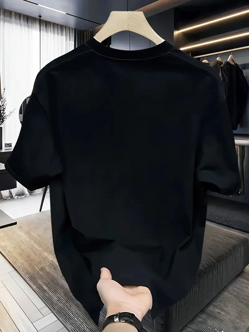 Relaxed Crew Neck T-Shirt, Creative Cartoon Print - Soft Polyester, All-Season Wear - Black
