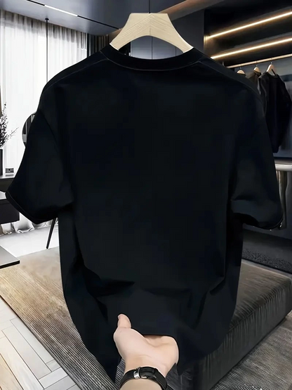 Relaxed Crew Neck T-Shirt, Creative Cartoon Print - Soft Polyester, All-Season Wear - Black