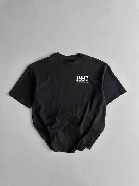 20/1 Penye Compack Baskılı Oversize Bisiklet Yaka Kısa Kol Yazlık T-shirt - Siyah