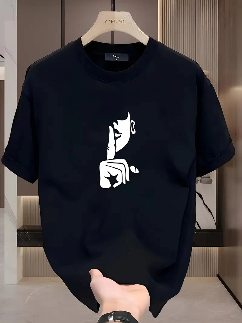 Relaxed Crew Neck T-Shirt, Creative Cartoon Print - Soft Polyester, All-Season Wear - Black