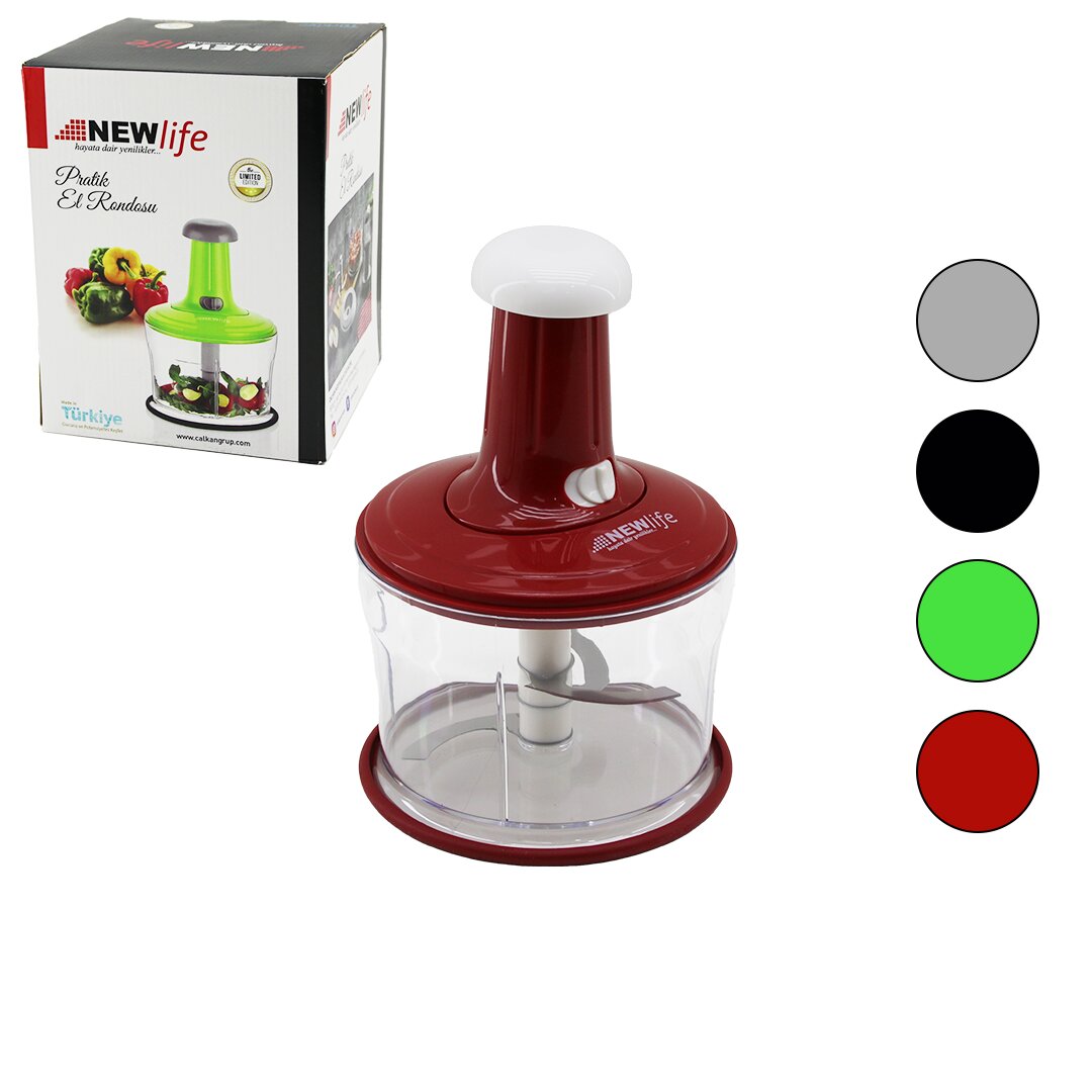PRESS-DOWN PRACTICAL HAND CHOPPER 3 BLADE MICA CRYSTAL PLASTIC BOWL ANY COLOR SENT (5347)