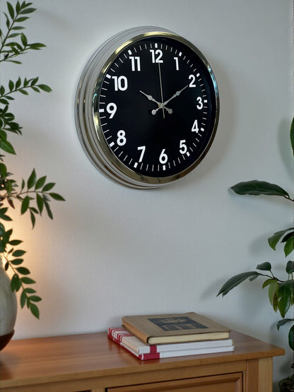 Modern 40 Cm Metal Krom Standart Duvar Saati