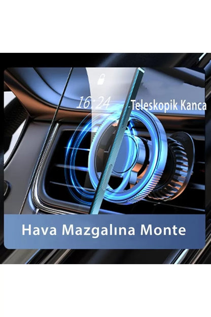 Mey İthalat®  Q40 Ayarlanabilir Izgara Klipsli Manyetik Magsafe Araç Tutucu - Siyah
