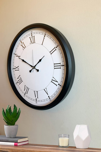Modern 52 Cm Black & White Roma Rakamlı Metal Duvar Saati