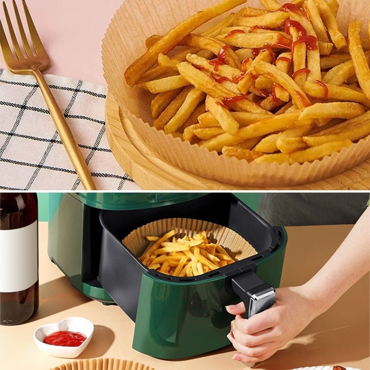 Starixa®100 Adet  Air Fryer Pişirme Kağıdı Tek Kullanımlık  Yağlı Kağıdı Yuvarlak Tabak Model