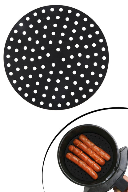 Starixa® Siyah Isıya Dayanıklı Yıkanılabilir Silikon Fırın Ve Airfryer Yuvarlak Model Pişirme Matı 23 Cm