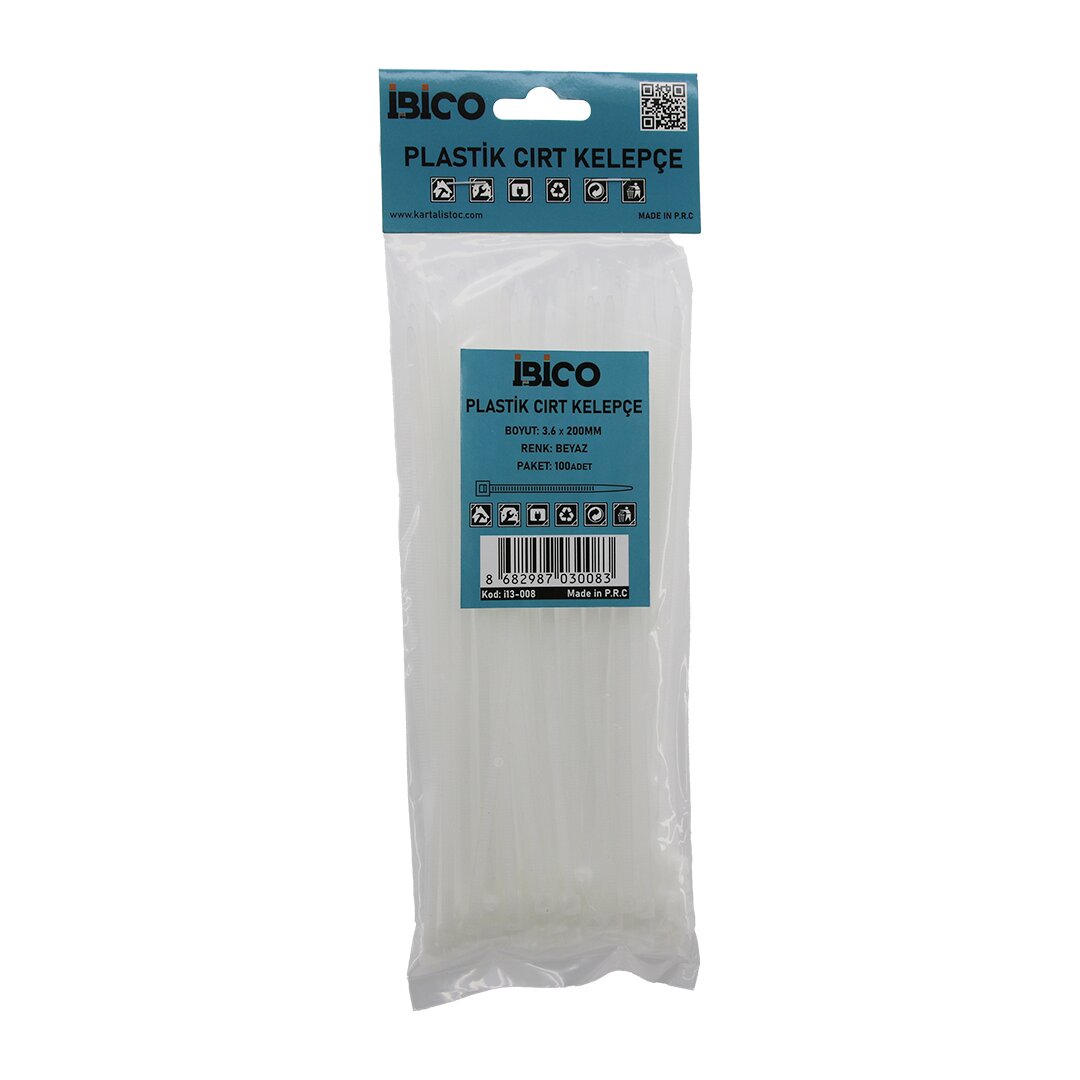 WHITE 3.6X200MM PLASTIC CABLE TIE 100PCS (5347)