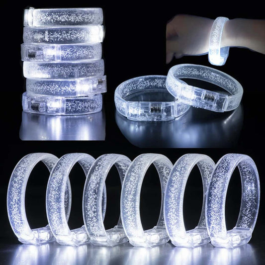 Beyaz-Gümüş Led Işıklı Baskı Yapılabilen Pilli Bileklik Bilezik 1,5 cm Genişlik (5347)