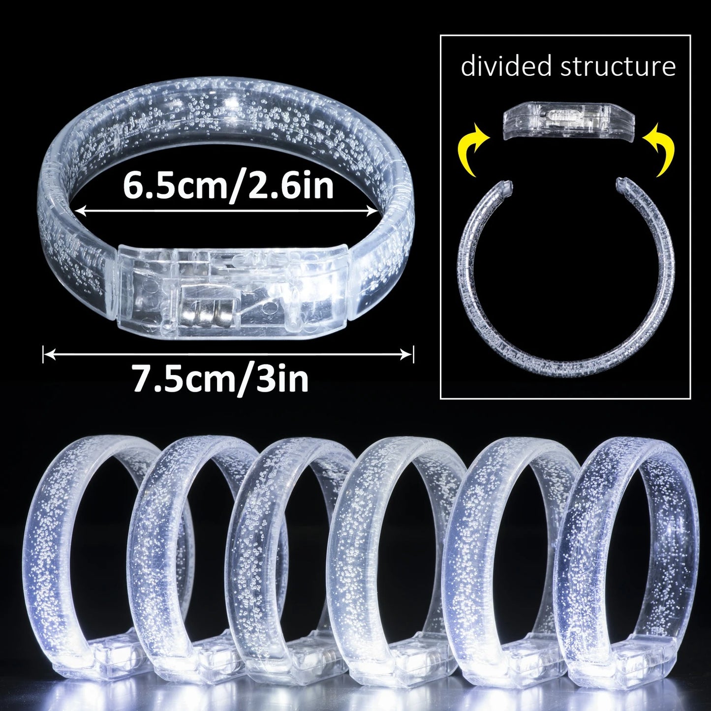 سوار مضيء ببطارية LED أبيض-فضي قابل للطباعة، عرض 1.5 سم (5347)