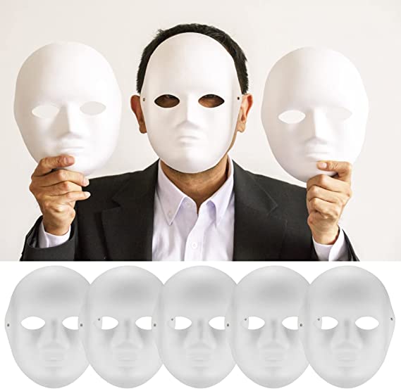 Beyaz Renk Boyanabilir Anonim Tam Yüz Cosplay Maske 24x18 cm (5347)