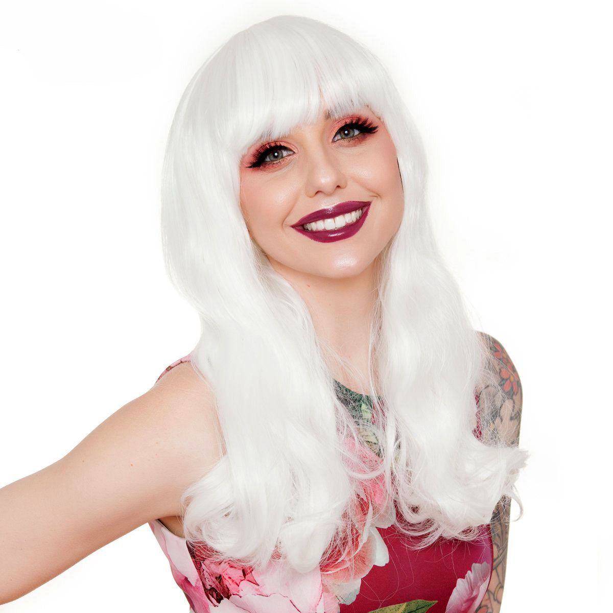 White Wavy Long Party Wig with Bangs (5347)