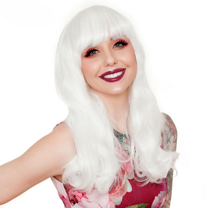 White Wavy Long Party Wig with Bangs (5347)