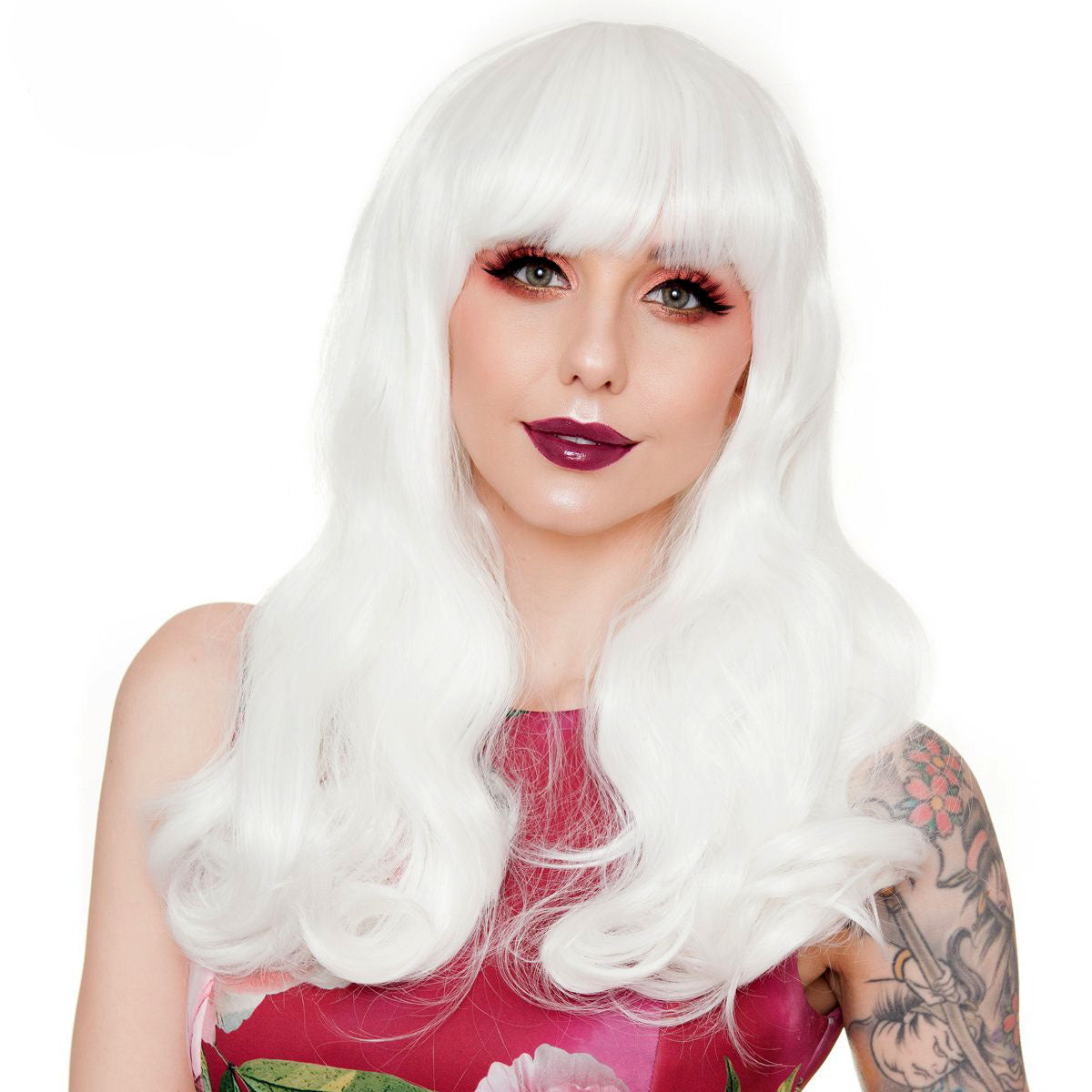 White Wavy Long Party Wig with Bangs (5347)