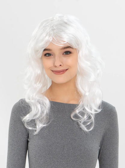 White Wavy Long Bob Bangs Party Wig