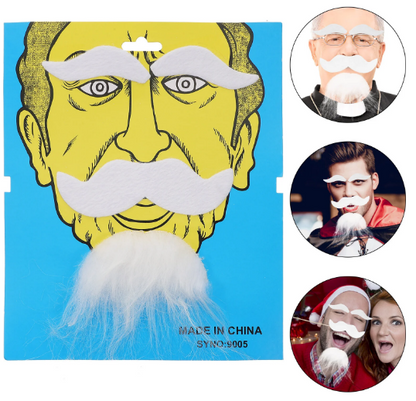 White Self-Adhesive Fake Beard, Moustache, and Eyebrow Set (5347)