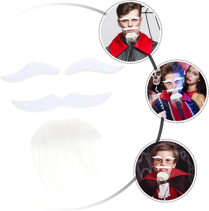 White Self-Adhesive Fake Beard, Moustache, and Eyebrow Set (5347)