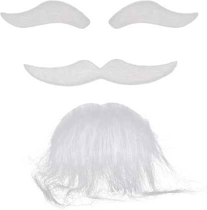 White Self-Adhesive Fake Beard, Moustache, and Eyebrow Set (5347)
