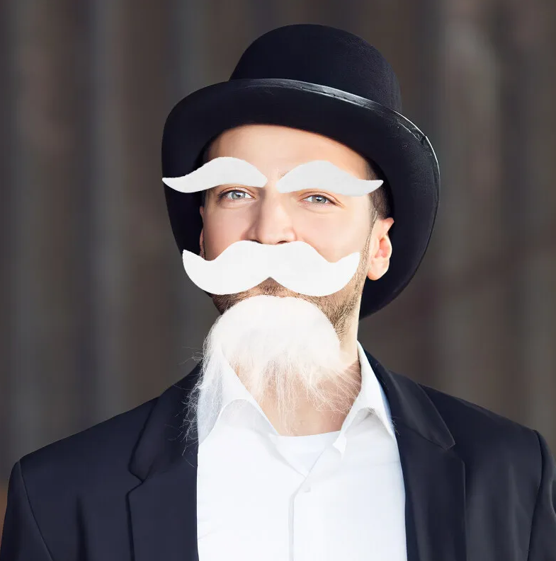 White Self-Adhesive Fake Beard, Moustache, and Eyebrow Set