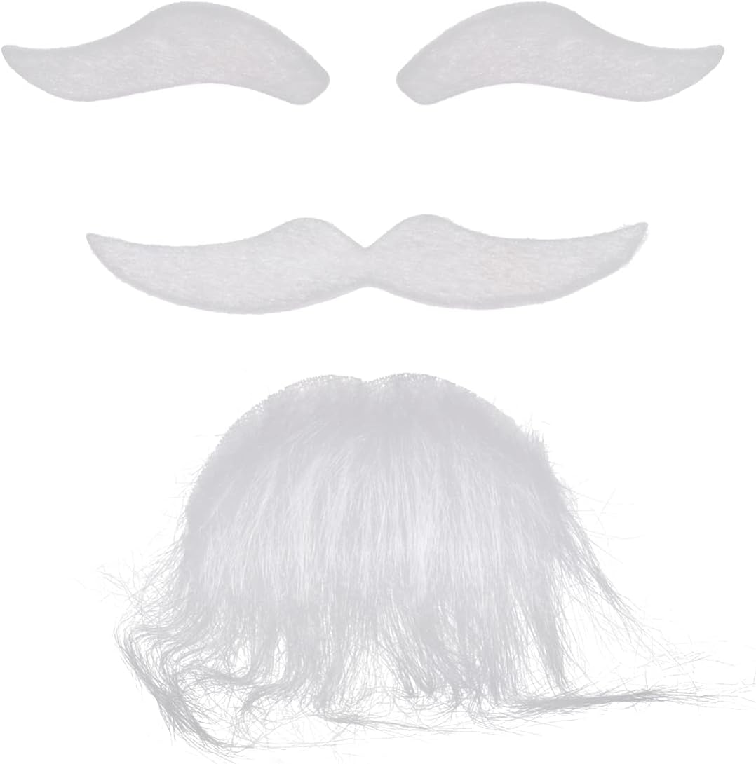 White Self-Adhesive Fake Beard, Moustache, and Eyebrow Set