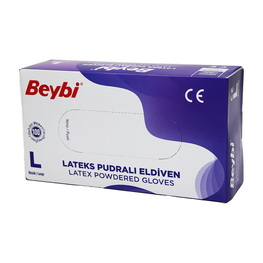 قفازات فحص BEYBİ L مع بودرة 100 قطعة (5347)
