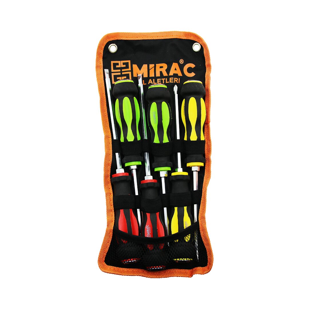 CLOTH BAG COLORED - RUBBER COATED HANDLE IMPACT 6 PIECE SET DOUBLE SIDED SCREWDRIVER SET (5347)