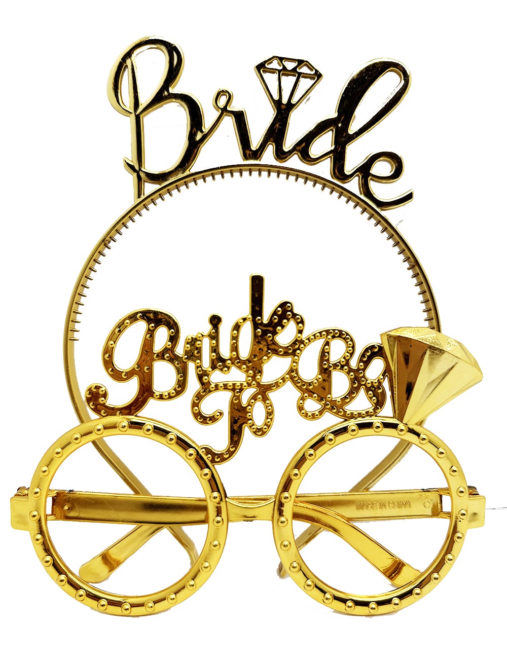 طقم تاج ذهبي مكتوب عليه Bride ونظارة مكتوب عليها Bride To Be