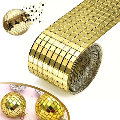 شريط لاصق ديكور من الفسيفساء الذهبية بمرآة 4 سم × 1 متر (5347)
