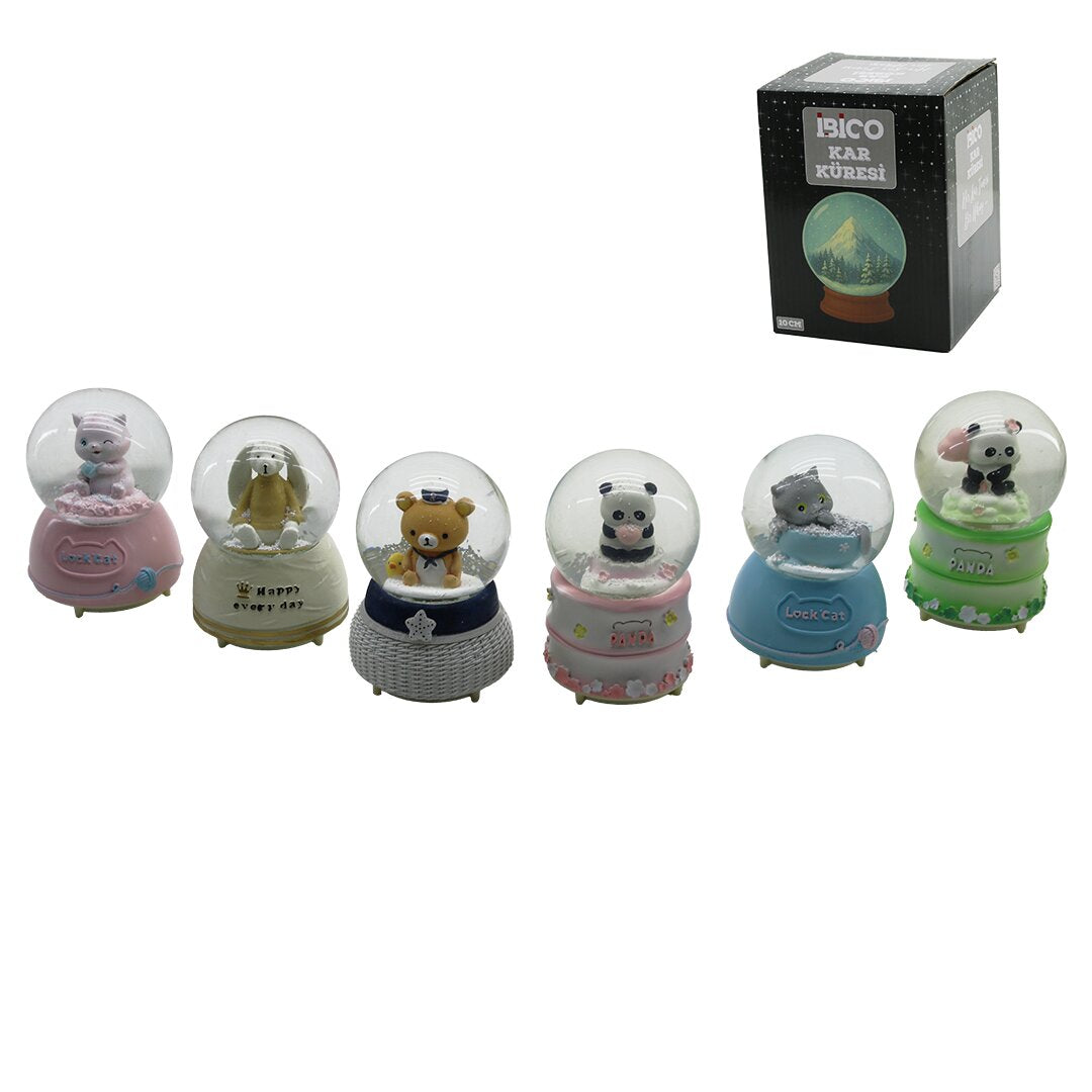 BÜYÜK BOY - 10CM PİLLİ - IŞIKLI MÜZİKLİ KAR KÜRESİ CAM HAYVAN FİGÜRLÜ - DESEN MİX RENKLİ HERHANGİ BİR TANESİ GÖNDERİLİR (5347)