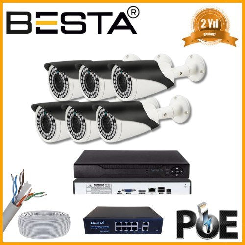 5 MP 1440P 6 Kameralı IP POE Güvenlik Seti