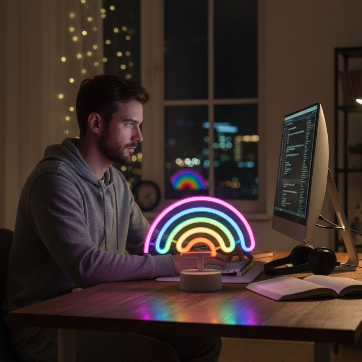 Plastik Gökkuşağı Neon LED Işık - Dekoratif Renkli Masaüstü ve Ambiyans Aydınlatması