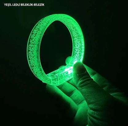Mey İthalat® Yeşil Led Işıklı Baskı Yapılabilen Pilli Bileklik Bilezik 1,5 cm Genişlik