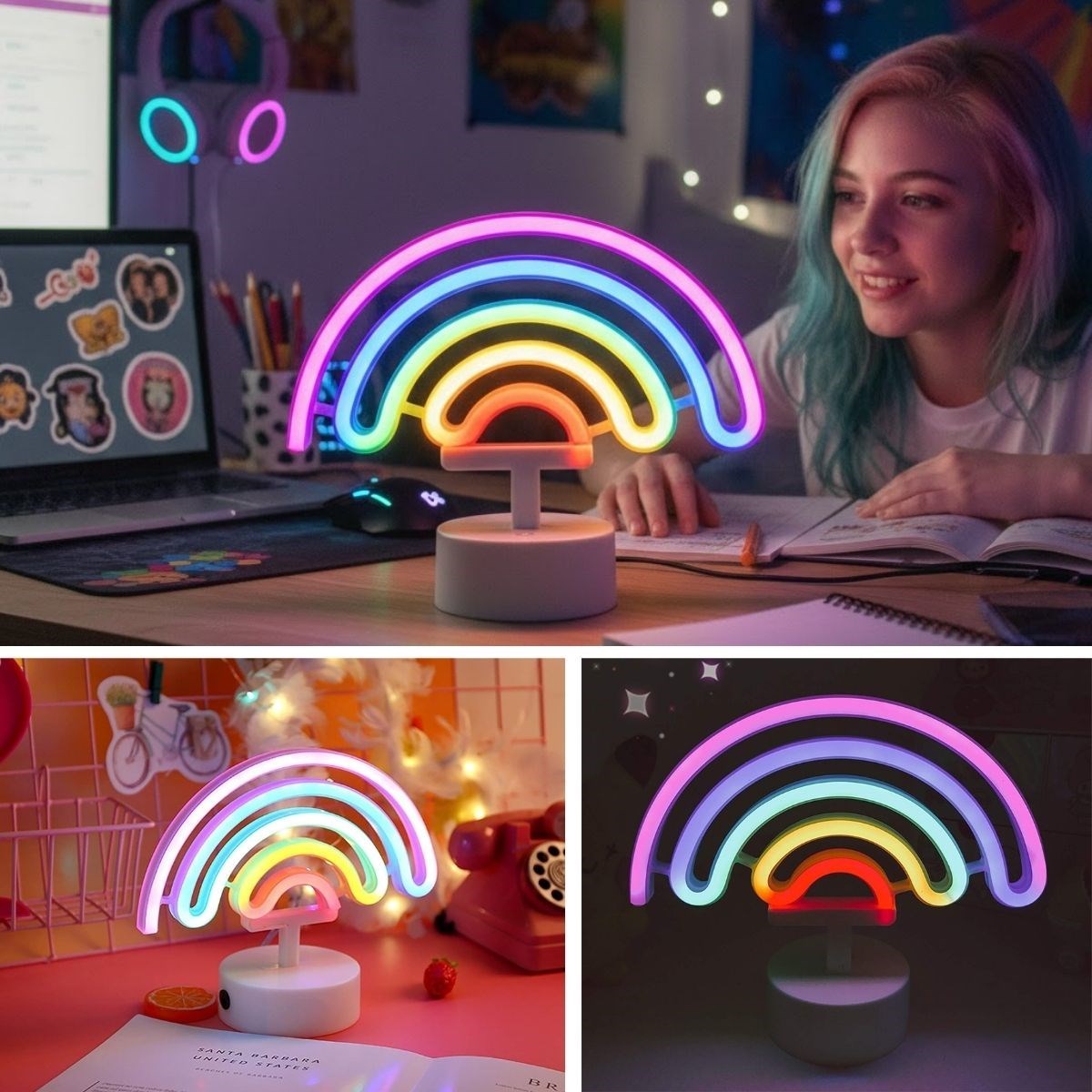 Plastik Gökkuşağı Neon LED Işık - Dekoratif Renkli Masaüstü ve Ambiyans Aydınlatması