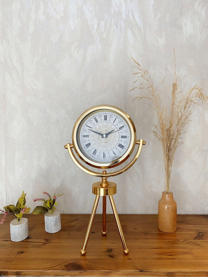 Gold Metal Mini Tripod Çini Desenli Roma Rakamı Masa Saati 45×26 cm