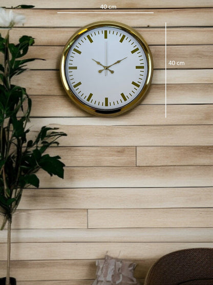 Gold & White Lüks Tasarım 40 Cm Gold Metal Duvar Saati