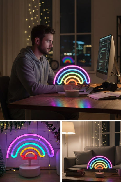 Plastik Gökkuşağı Neon LED Işık - Dekoratif Renkli Masaüstü ve Ambiyans Aydınlatması