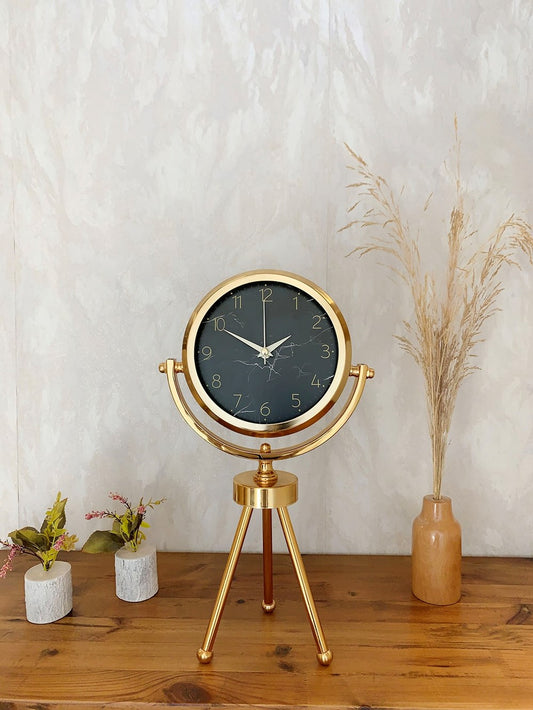 Gold Metal Mini Tripod Mermer İlhamı Masa Saati 45×26 cm