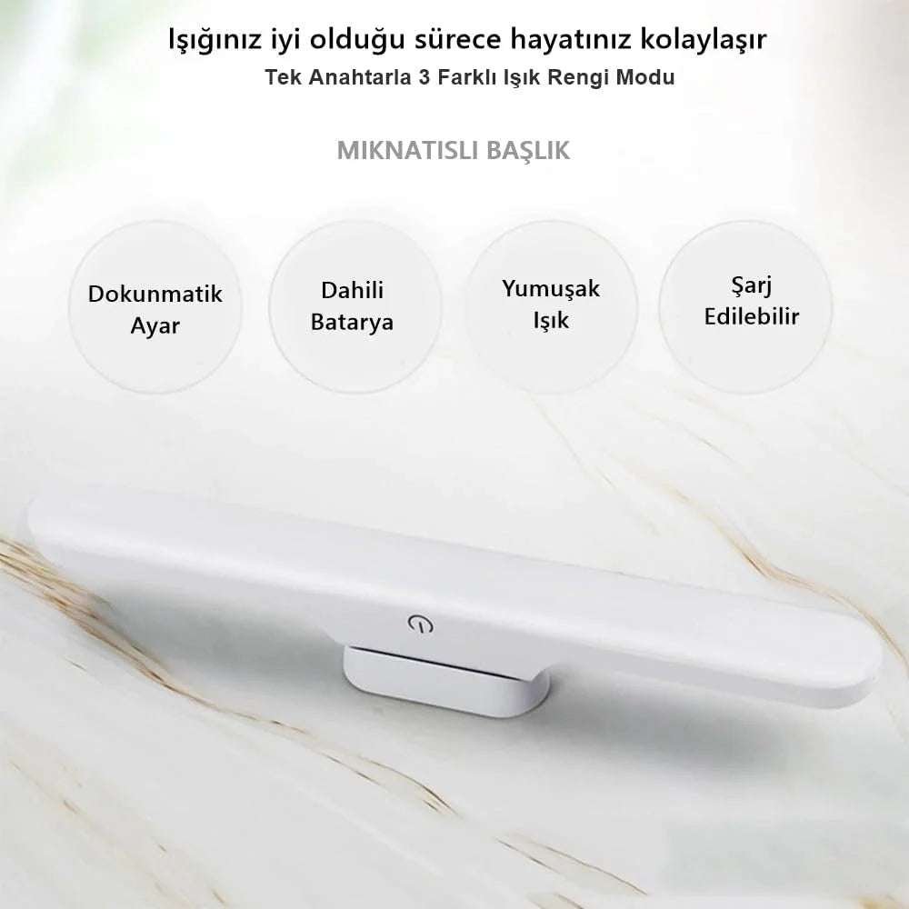 Cabınet Şarjlı Kolay Taşınabilir Mıknatıslı Led Işık Kablosuz Kademeli 3 Renk Aplik (5347)