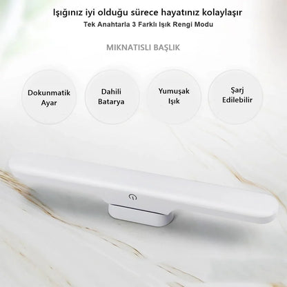 Cabınet Şarjlı Kolay Taşınabilir Mıknatıslı Led Işık Kablosuz Kademeli 3 Renk Aplik (5347)