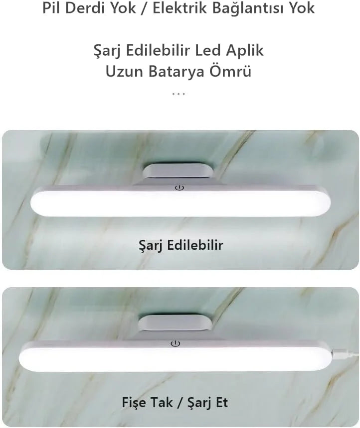 Cabınet Şarjlı Kolay Taşınabilir Mıknatıslı Led Işık Kablosuz Kademeli 3 Renk Aplik (5347)