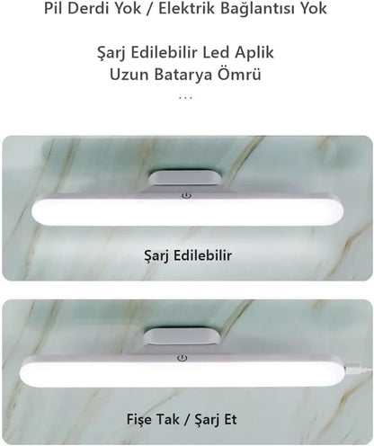 Cabınet Şarjlı Kolay Taşınabilir Mıknatıslı Led Işık Kablosuz Kademeli 3 Renk Aplik (5347)