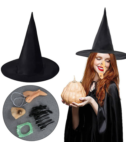 Witch Costume Set - Witch Hat, Witch Nails, Witch Nose, Witch Chin, Witch Teeth