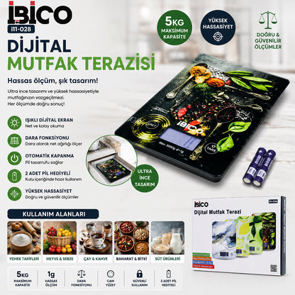 CAM MUTFAK TARTISI TERAZİ LCD EKRAN 5KG/1GR PİLLİ GR/OZ/ML/IB ÖLÇÜM İ11-028 (5347)