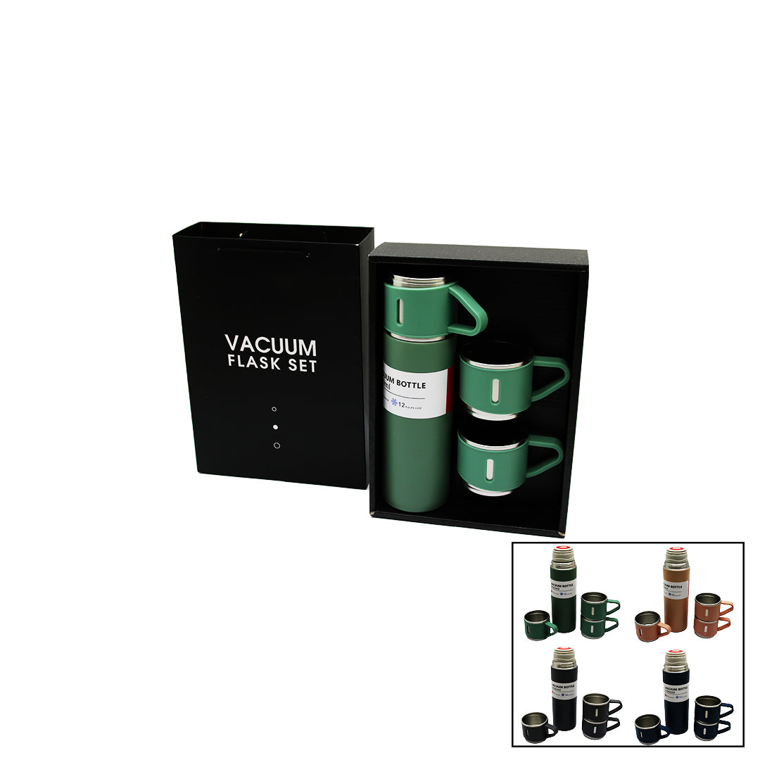 BAGGED 500ML 3-PIECE STEEL THERMOS SET WITH CUPS (5347)