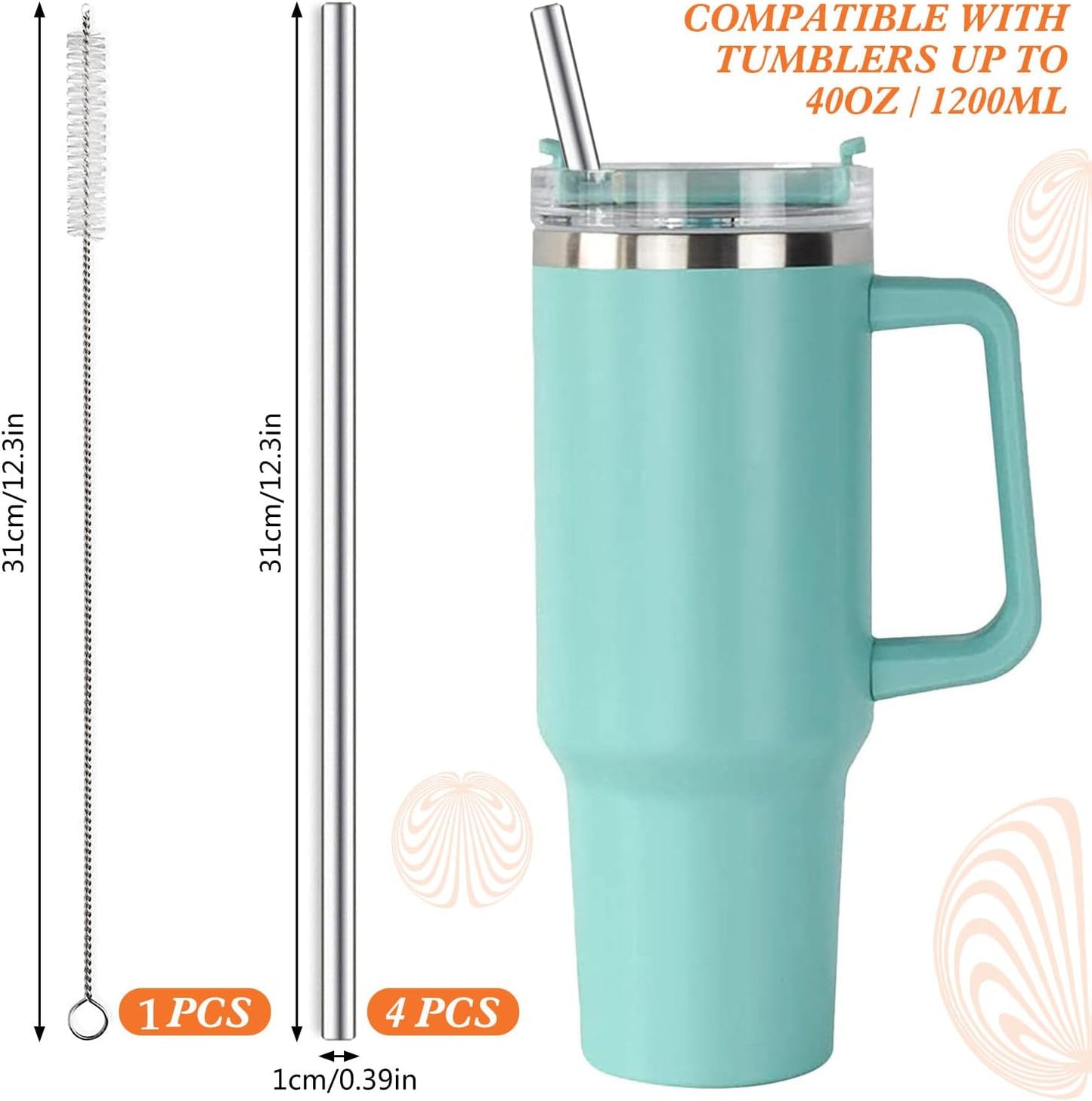 31 cm Ekstra Uzun Paslanmaz Çelik Pipet Seti - 3 Parça (Eğri + Düz + Fırça)