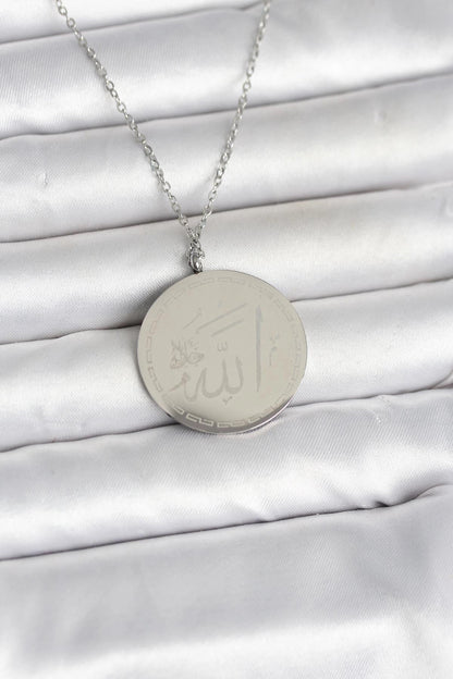 Mey İthalat® 316L Çelik Gümüş Renk Ayetel Kürsi ve Allah Yazılı Kolye