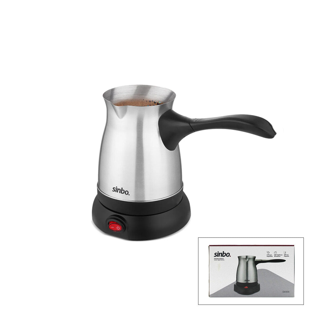 ÇELİK ELEKTRİKLİ CEZVE TÜRK KAHVE MAKİNESİ - 6FİNCAN=500ML 360° KABLOSUZ KULLANIM KATLANIR KULP SCM-9038 (5347)
